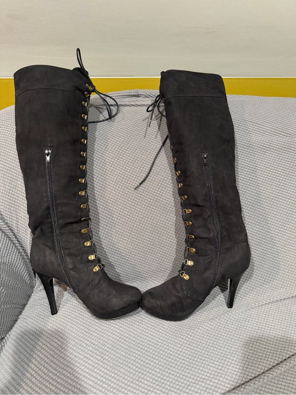 Shoe Dazzle Black Lace-Up Over-The-Knee Stiletto Boots